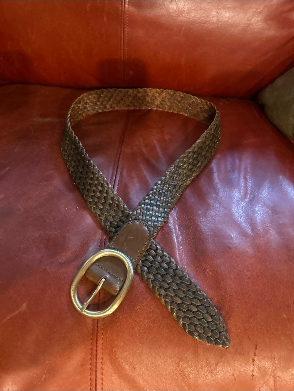 Talbots Brown Braided Leather Belt with Gold-Tone Buckle size XS